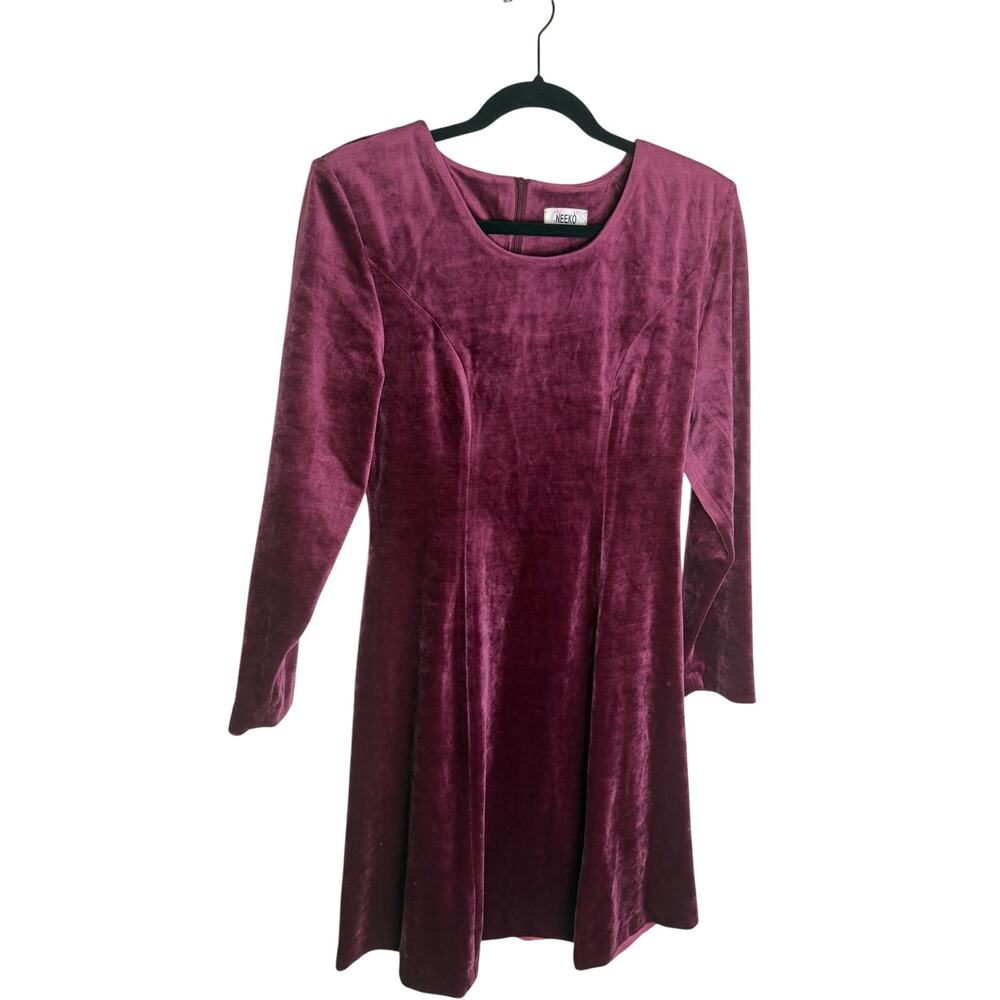 Nico by Sabrina Burgundy Velvet Long Sleeve Dress Size Large